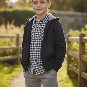 Uniqlo Navy Kids Jacket with fleece hood.  Size 8